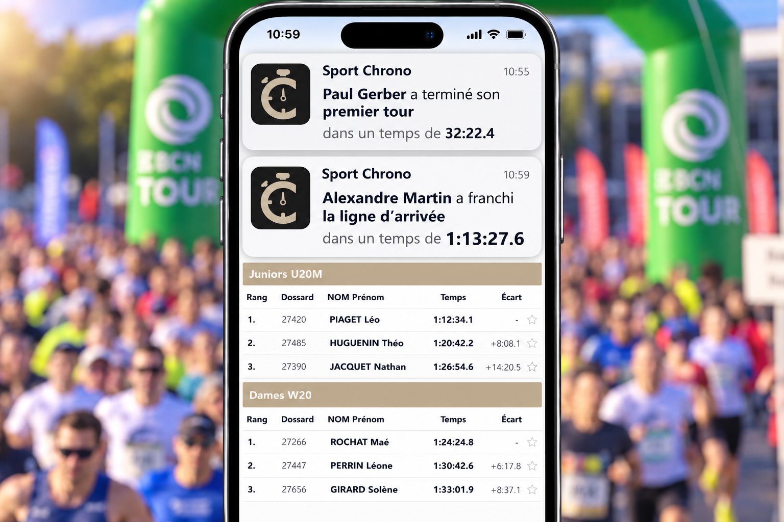 Exemple de notification de passage d’un coureur
